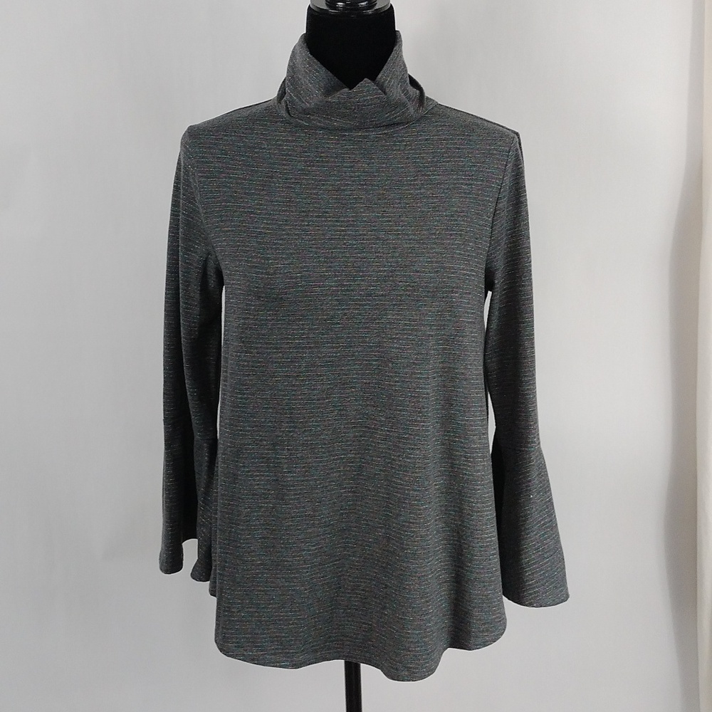Anthropologie Postmark Liz Metallic Rainbow Stripe Bell Sleeve Turtleneck